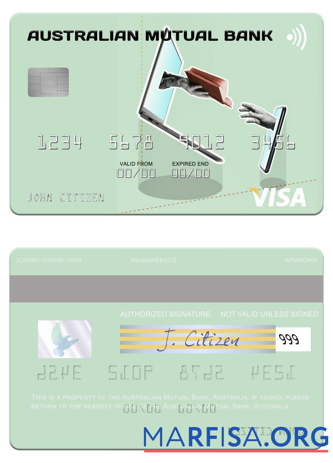 Realistic Australia Australian Mutual Bank visa card real example